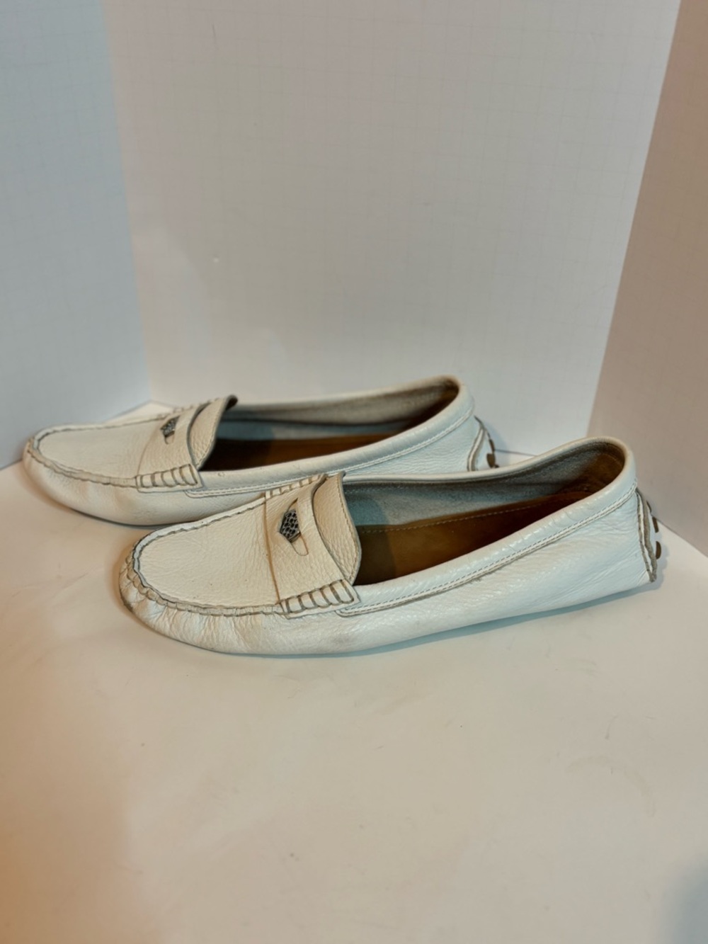 Coach Nicola White Pebbles Leather Driving Loafers for Women